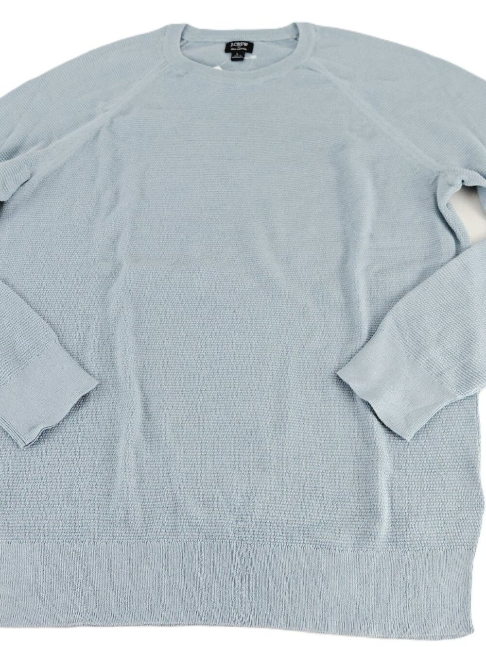 J. Crew Seed Stitch Crewneck Pullover Sweater Men's Large Blue Raglan Sleeve